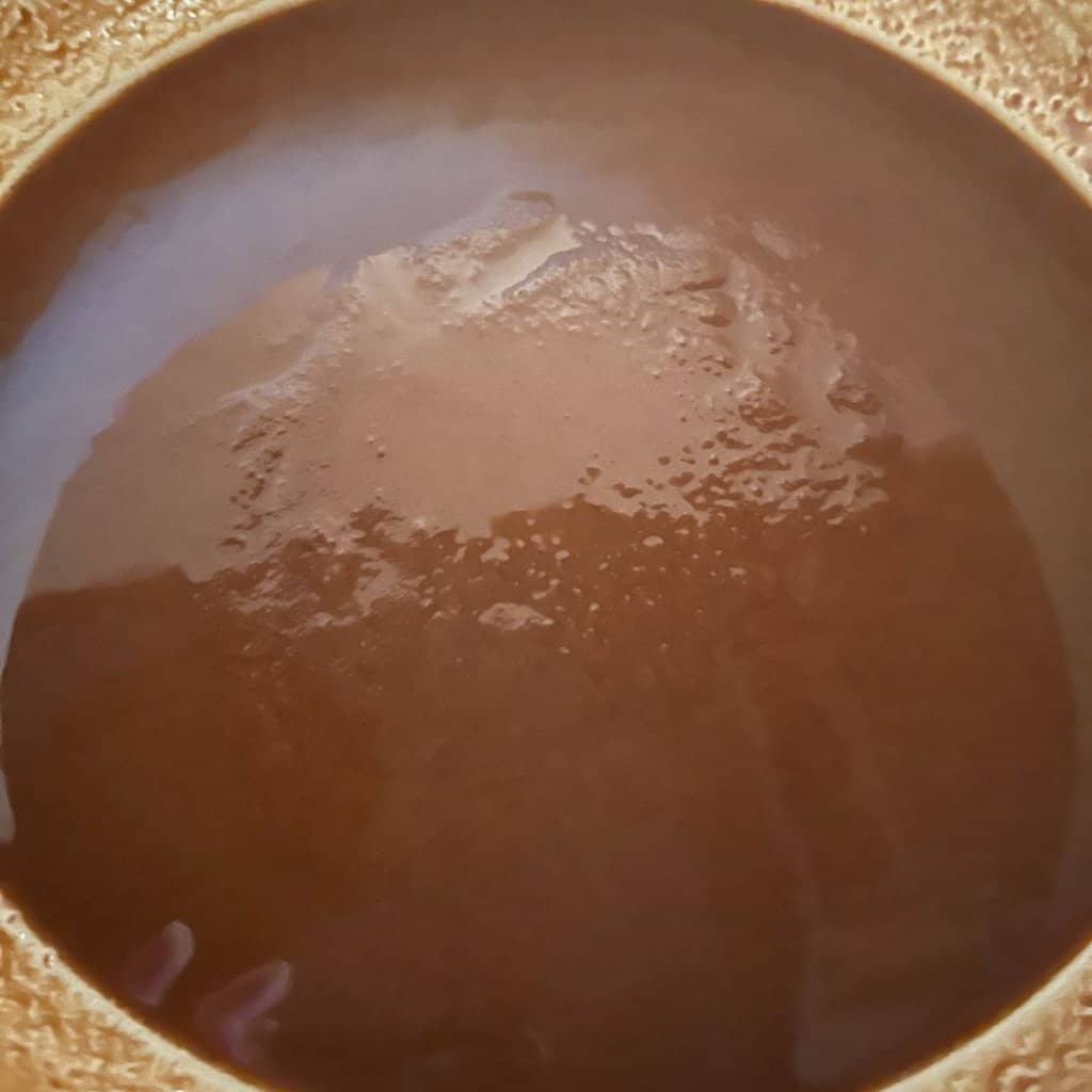 A pan of dark roux for cajun style gumbo.